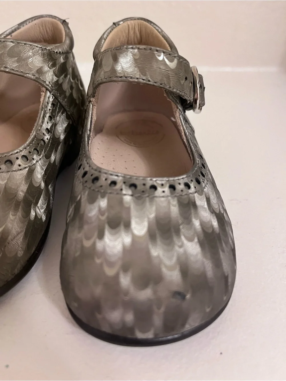 Mary Jane Shoes - Metallic Feather-Print Leather, Toddler EU 22 (US Toddler 6)